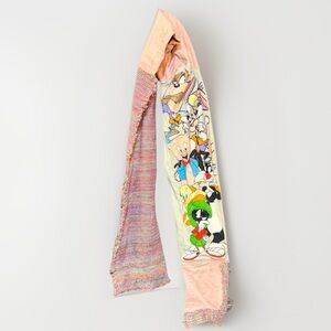 Handmade Upcycled Denim + Knit Scarf 77” Long 7” Wide Looney Tunes Cartoon Patch